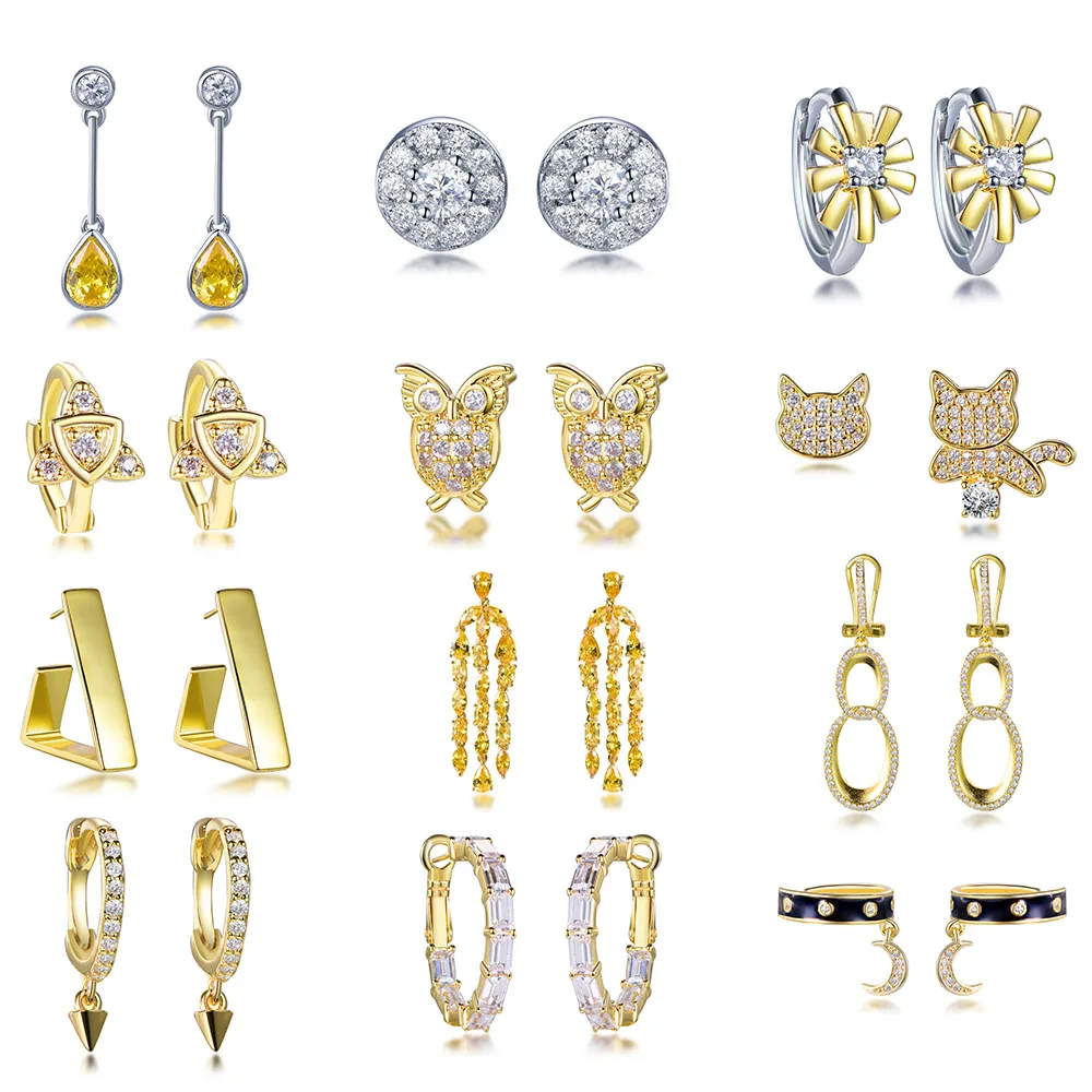 Glazed yellow zirconia earrings gold-plated pendant earrings custom material jewelry tassel earrings
