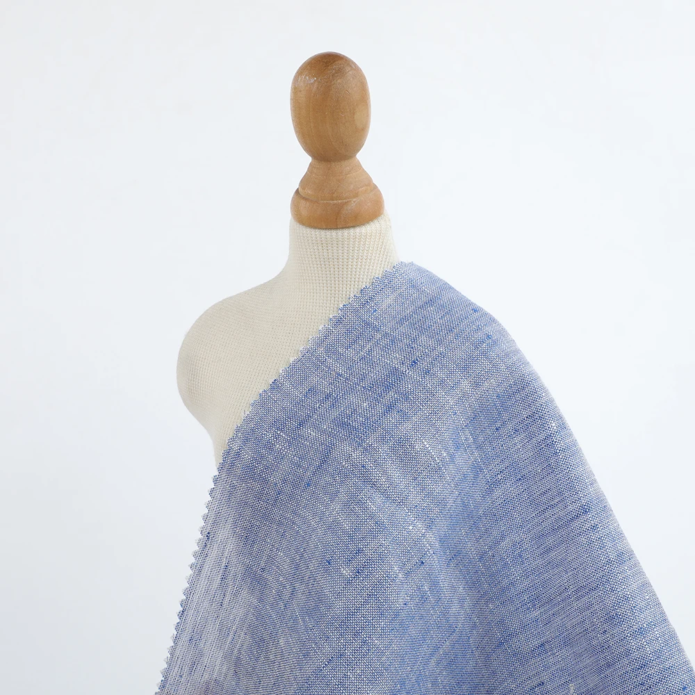 Organic Pure Linen Custom Designed Two-Tone Woven Fabric  Yarn-Dyed Ones For Making Women Clothes  Making