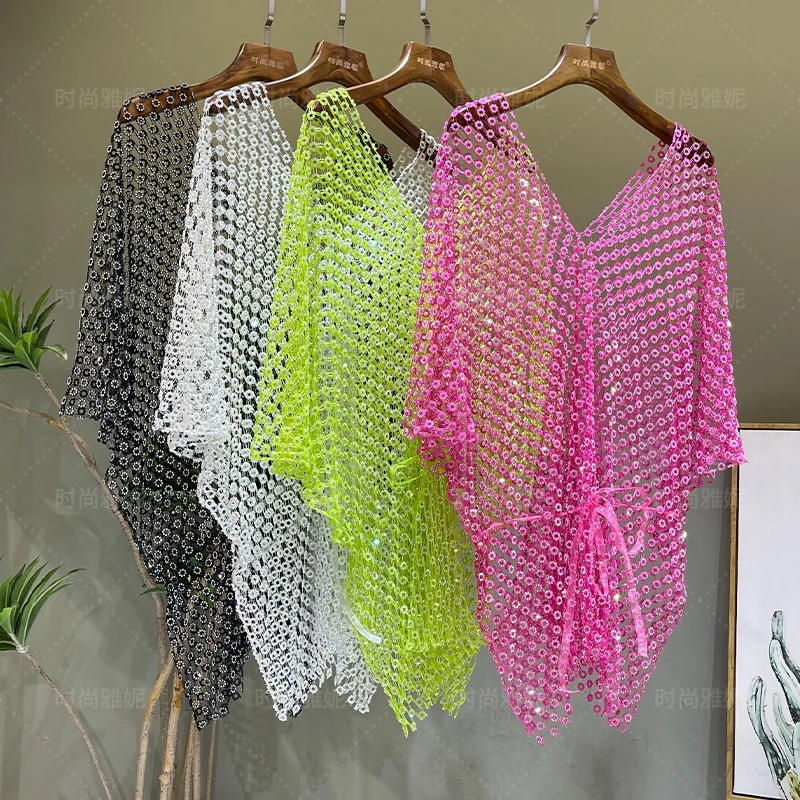 Fashion Batwing Sleeve Blouses for Women V Neck Luxury Waist Diamond Corset Top Female Irregular Solid Color Shirt