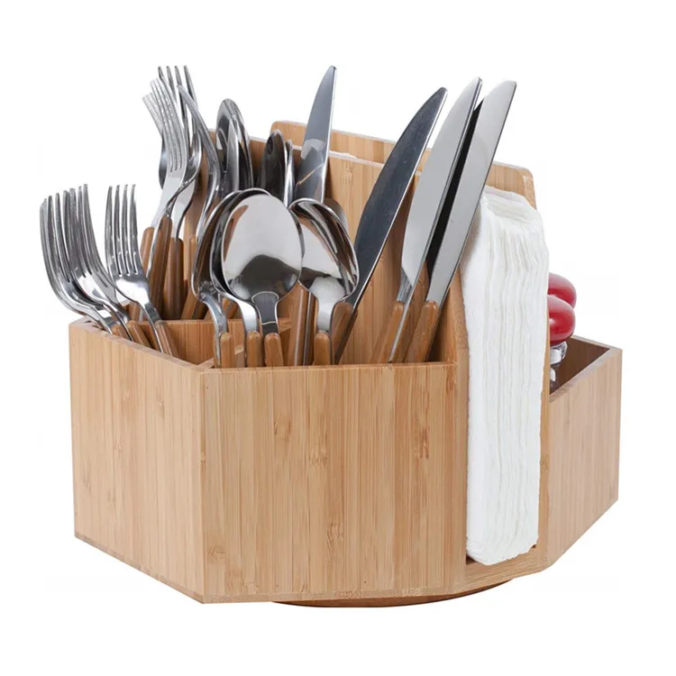 Portable desktop bamboo napkin holder with salt and pepper shakers caddy