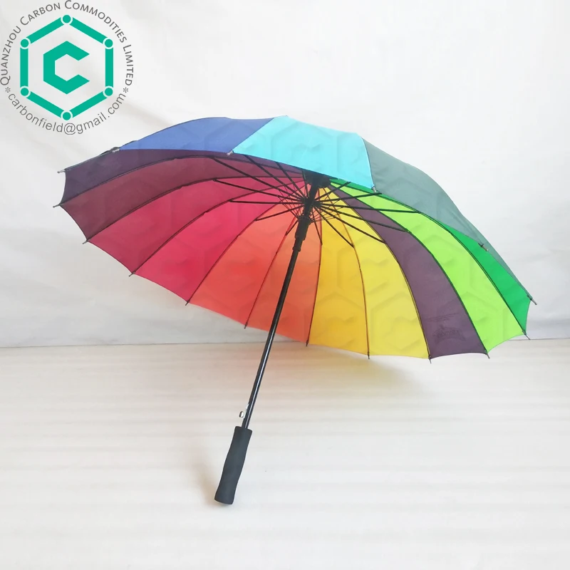 Color full auto open logo printed 23inch 16ribs rainbow umbrella with EVA handle