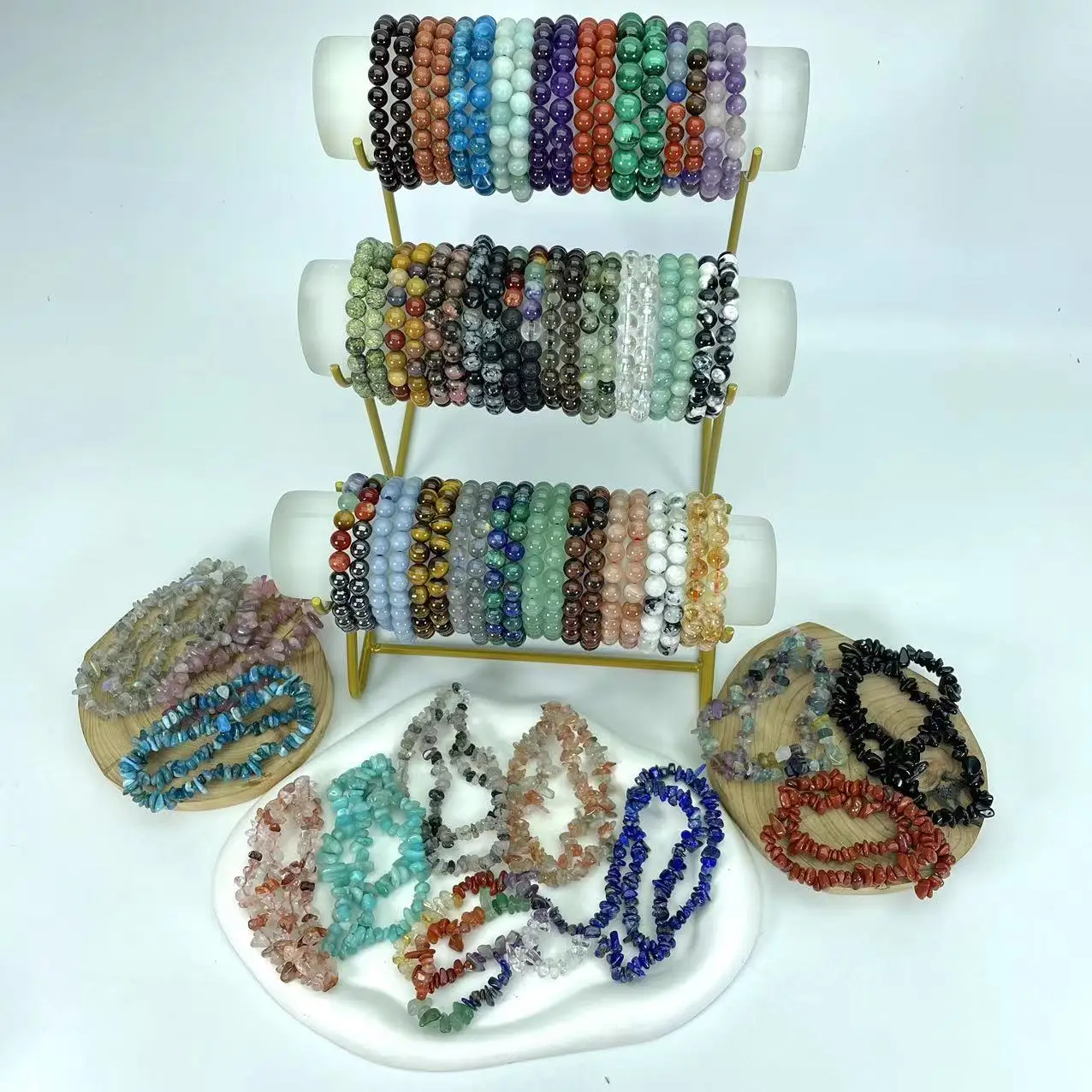wholesale price 8mm chakra rock spiritual crystal healing stones natural citrine clear amethyst rose quartz crystal bracelet
