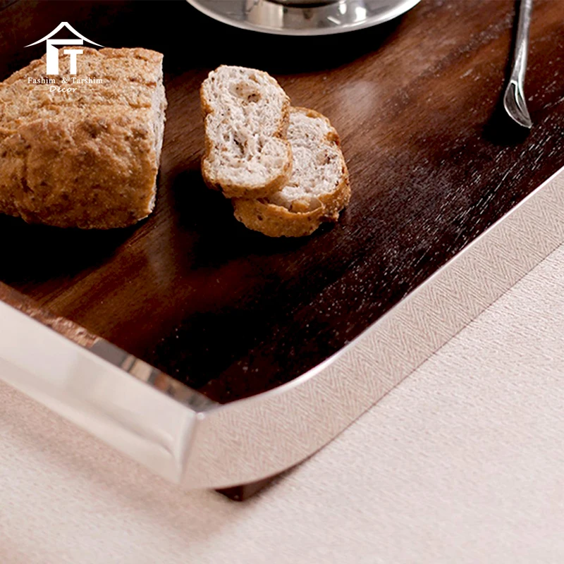 Manufacture serving trays With metal handles hot sale wooden trays set serving decorative cafe serving tray