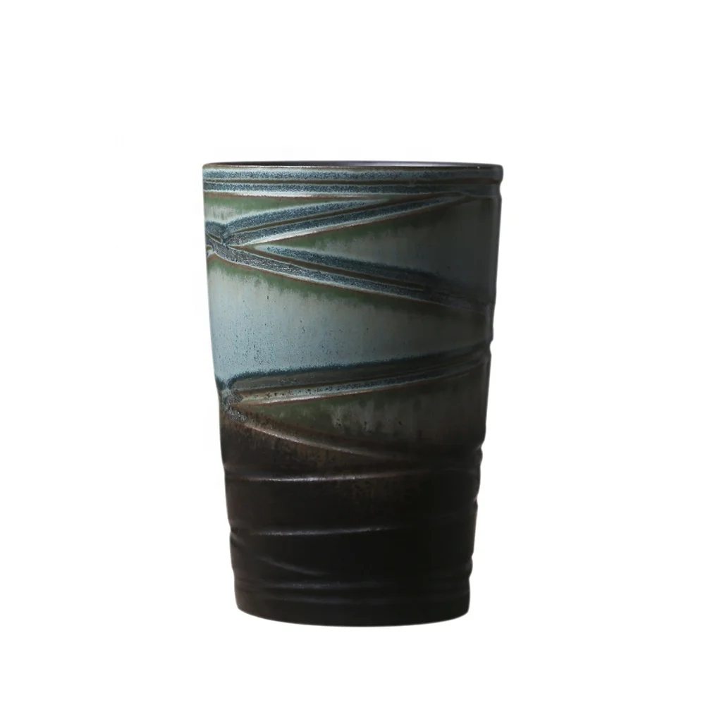 
Retro Handmade Holding Japanese Simple Knife Carved Texture Ceramic Coffee Mug Tea Cup 