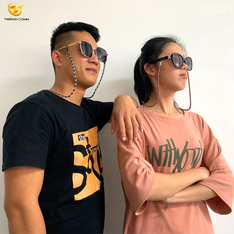 Fashion high quality gold designer Neck  luxury brand women sunglasses with chain with colorful beads holder