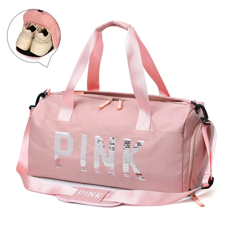 Пользовательская легкая водонепроницаемая Спортивная сумка большой емкости для спортзала уличная дорожная розовая спортивная сумка с отделением для обуви