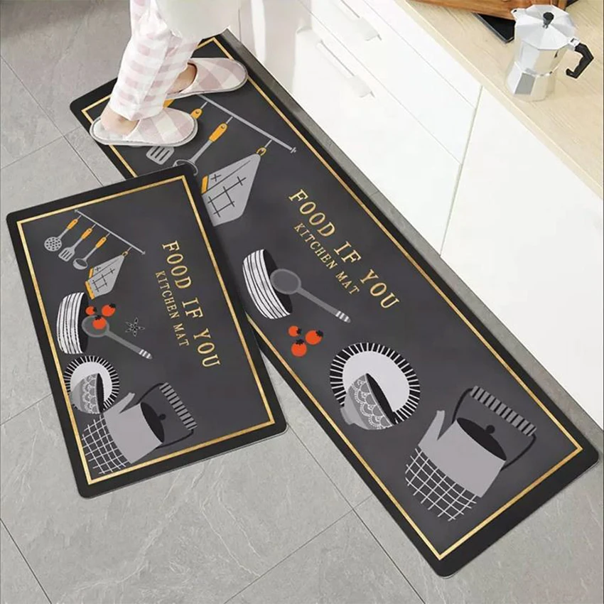 3D Print Geometric 2 Pcs Water Absorbent Anti Fatigue Hard Long Kitchen Floor Mats