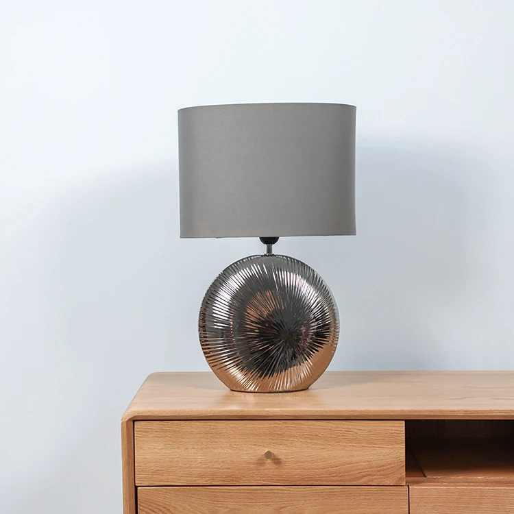 Bulk wholesale indoor lighting ceramic base bedroom desk grey porcelain lamps with cloth lampshade