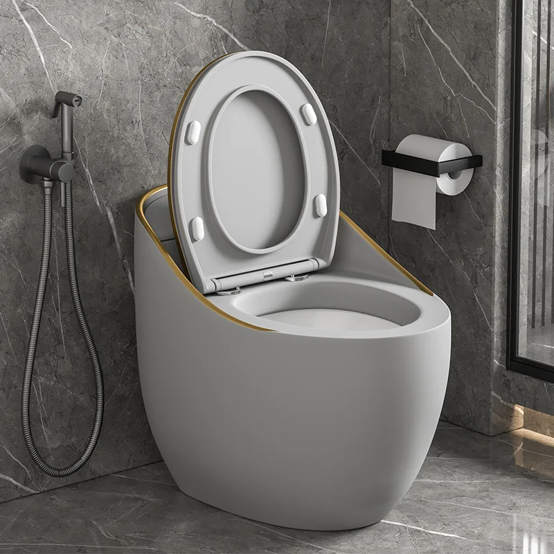 Hot Sale Top Quality Bathroom Water Closet S-trap Wc Floor Mounted Egg Shape Golden Toilet Ceramic Grey One Piece Toilet Bowl