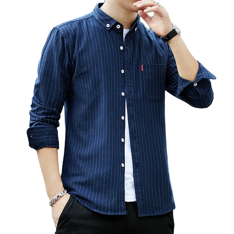 Оптовая Продажа с фабрики мужские полосатые повседневные хлопковые рубашки длинным рукавом для мужчин