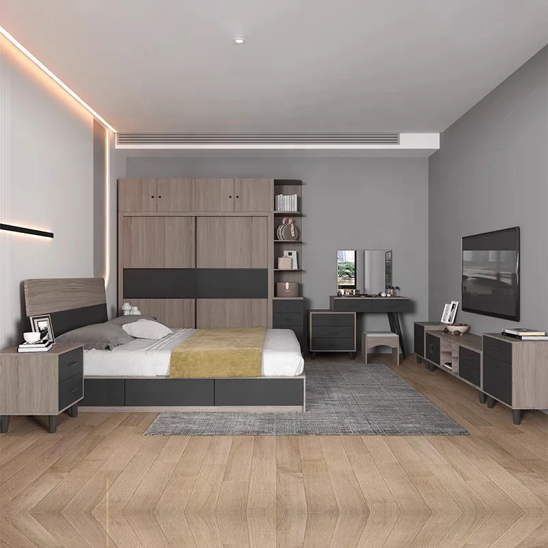 Factory Wholesale Furnishing Vacation Hotel Furniture Apartment1.8M Large King Size Bedroom Bedding Set Double Bed