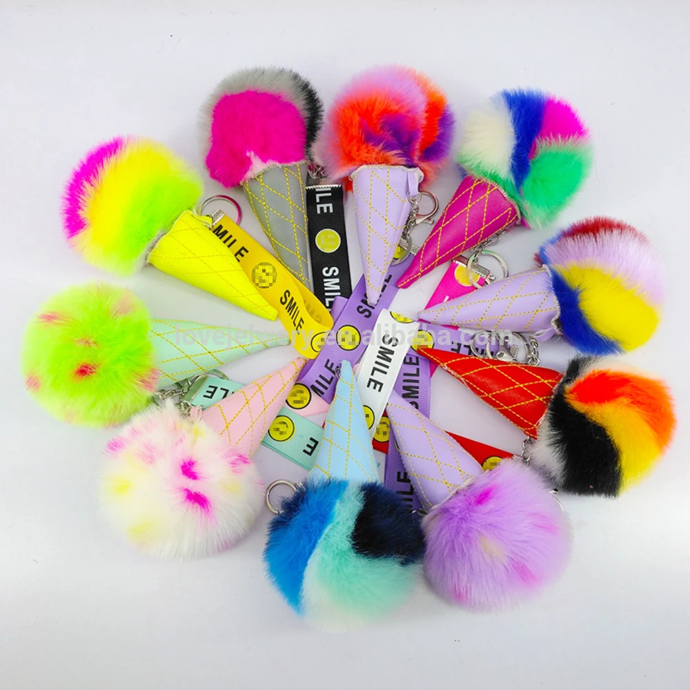 Модный брелок для ключей Yongze из искусственного меха в форме мороженого, пушистая Сумочка, брелок