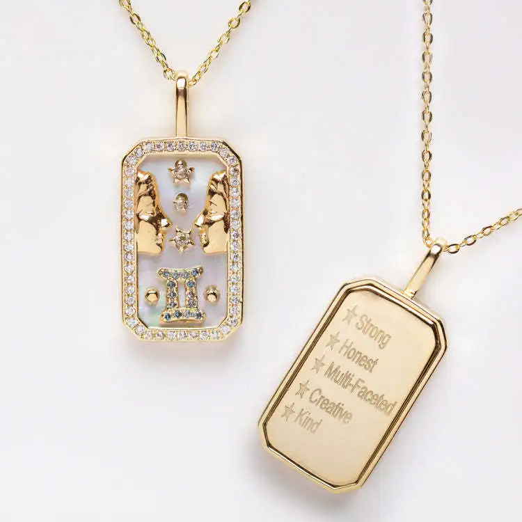 Dainty Romantic blessing zodiac sign text engraving Astrology Necklace Zodiac Amulet Necklace