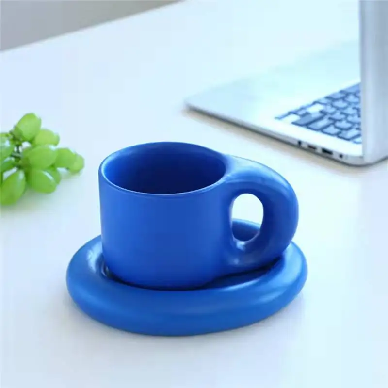 Best selling Nordic style fat mug cute couple coffee cups with handle lovely office ceramic mug and saucer sets