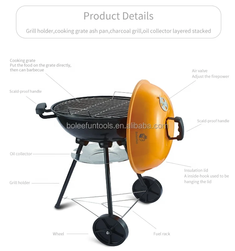 18 inch outdoor trolley kettle bbq high quality grill with porcelain enamel painted