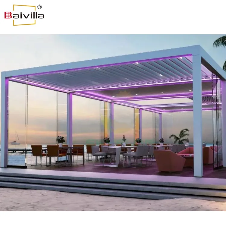 Exterior garden waterproof louvered roof pergolas ideas aluminum canopy shade cover pergola set