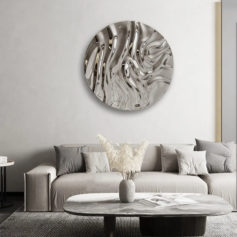 Model room metal living room dining room sofa background wall stainless steel wall decoration creative wall hanging pieces