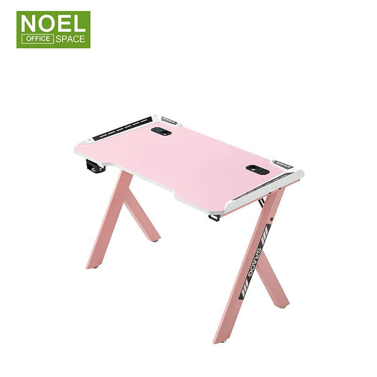 BESTIER RGB Gaming Table K Shaped Computer Desk Racing Style Office Table Gamer Pc Workstation Gaming Desk with CPU Stand