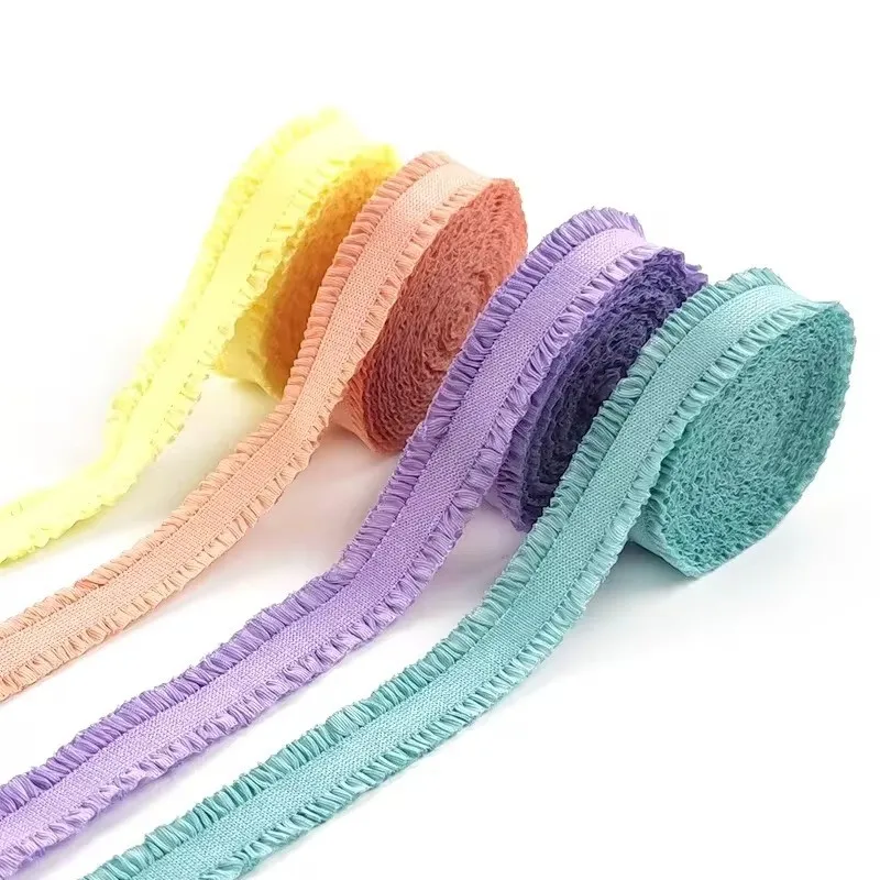 Meetee AP126 13mm Elastic Band Clothes Pleated Ribbon Ethnic Style Lace Webbing DIY Sewing Decorative Fabric Accessories