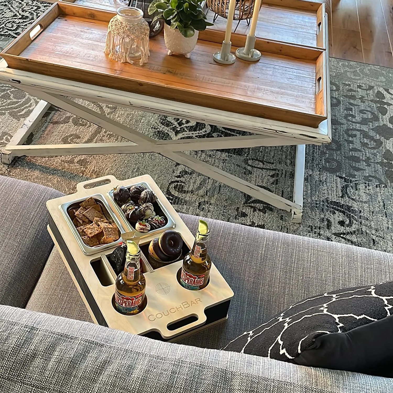 Snacks and Drinks Storage Box Living Room Fruit And Melon Seed Snack Tray Wooden Creative Couch Cup Holder