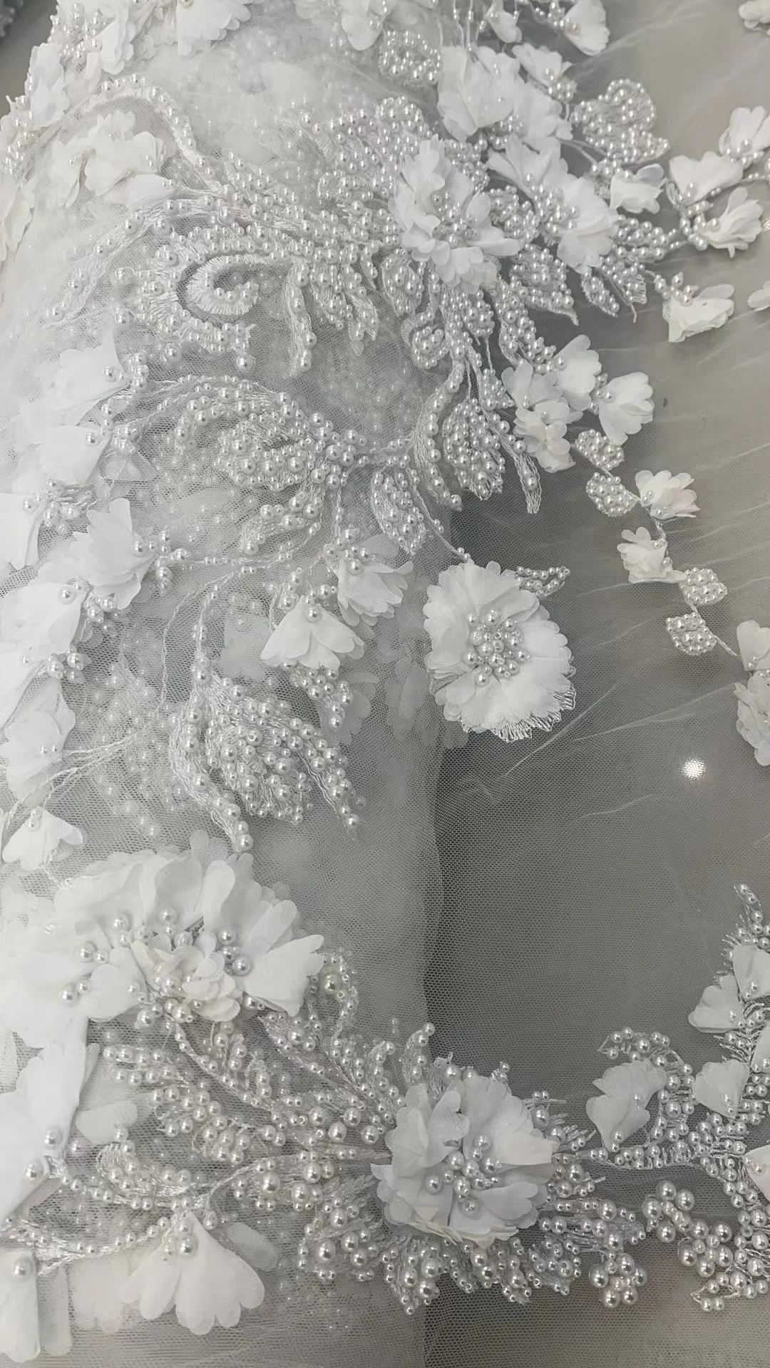 2023 haute couture bridal lace encrusted pearls beads flower design fabric