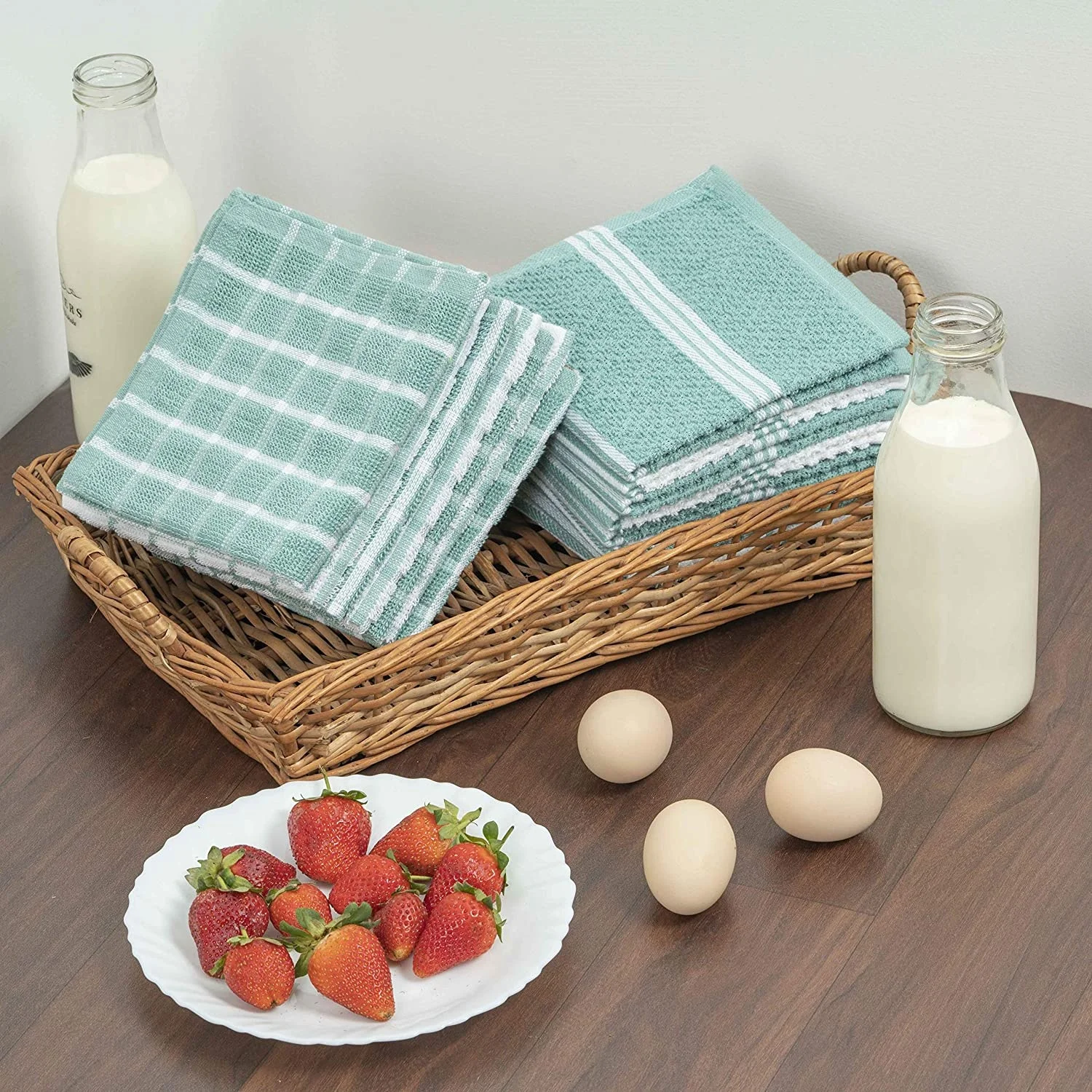 Quick Drying Fabresh Kitchen Dish Cloths Microfiber and Cotton Blend Towels with Durable Reinforced Threaded Edge