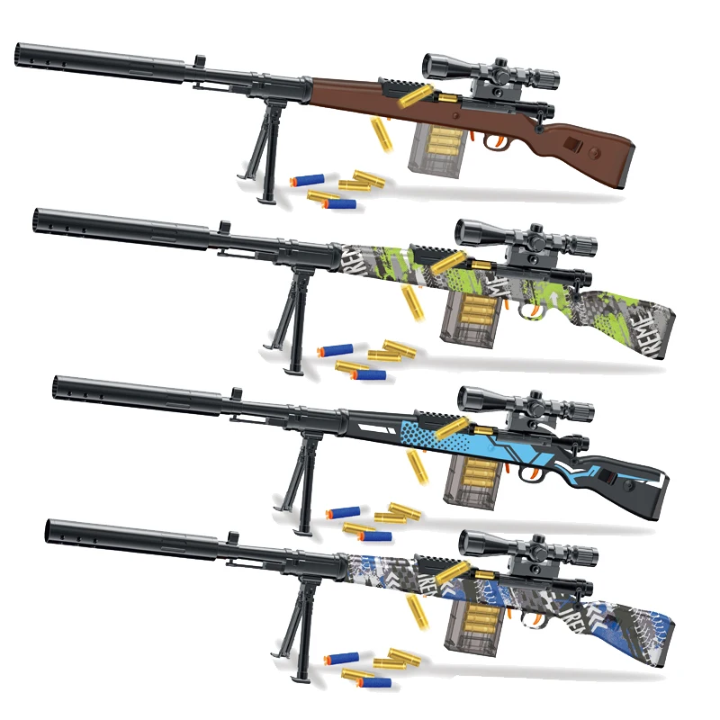 QS Factory Plastic Children Shooting Game Shell Throwing Pistol Manual Blaster Safety EVA Soft Bullet 98K Sniper Rifle Toy Gun
