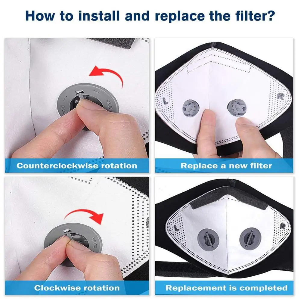 Reusable Washable Cloth Dust Pollution Pollen Purely Air Filter N95 Nose and Mouth Mask with Double Filter