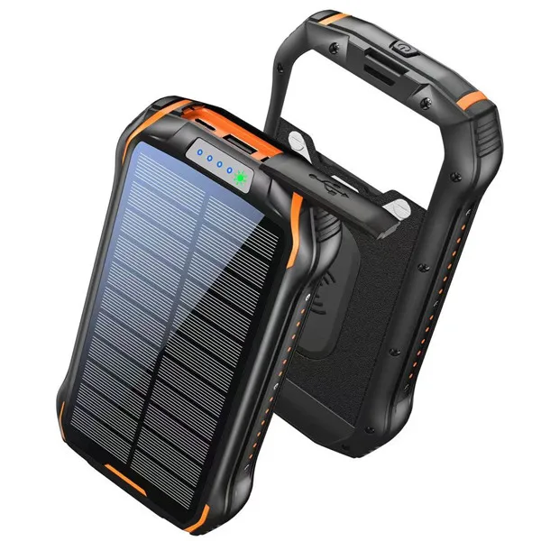 Qi Portable Charger Solar Power bank 26800 mAh External Battery Pack Type C Input Port Dual Flashlight