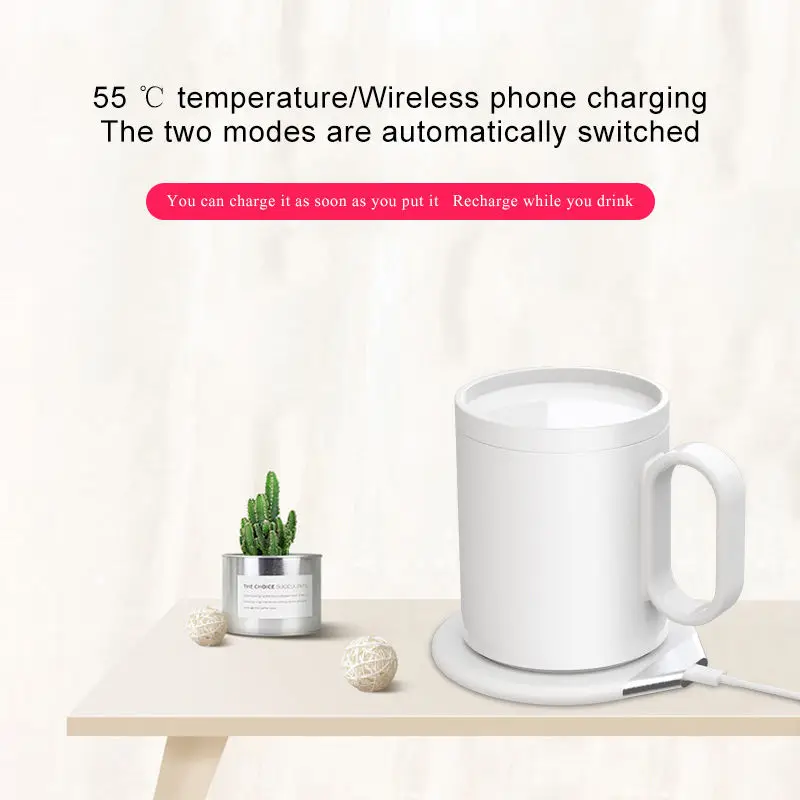 Customization ceramic mug 12V/1.5A Black White Straight Drink Self Warming Heated Coffee Cup Ceramic With Lid