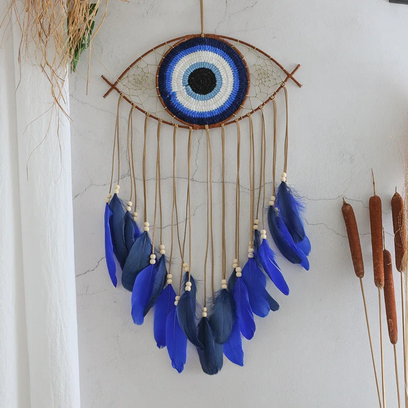 Hot Sale Blue Evil Eye Dream Catcher Home Decor Wall Hanging Large Feather Dream Catcher for Sweet Dreams