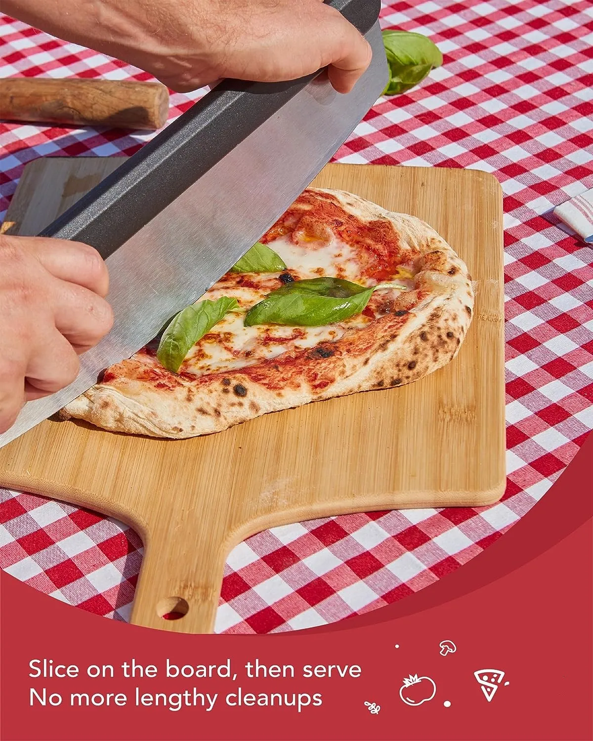 Bamboo Pizza Boards Set with Stand  for Counterto Pizza Peel Storage Rack for Cheese Bread Fruit Vegetables