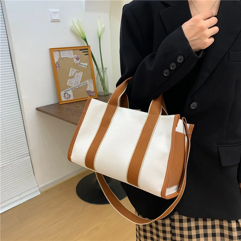 2024 summer new fashion canvas bag Large capacity hand bill shoulder crossbody Tote bag Factory wholesale