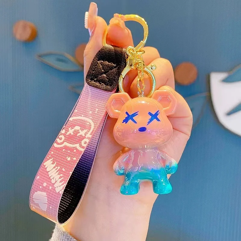 Cute Bear keychain charms resin cartoon animal key chain color bearing keyring wish braided lanyard belt bag wristlet keychain