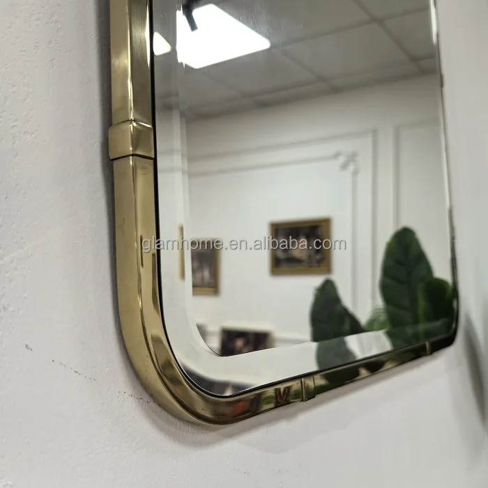 Modern steel metal arched hanging shinny gold frame bedroom stainless steel hemisphere wall mirrors home decor