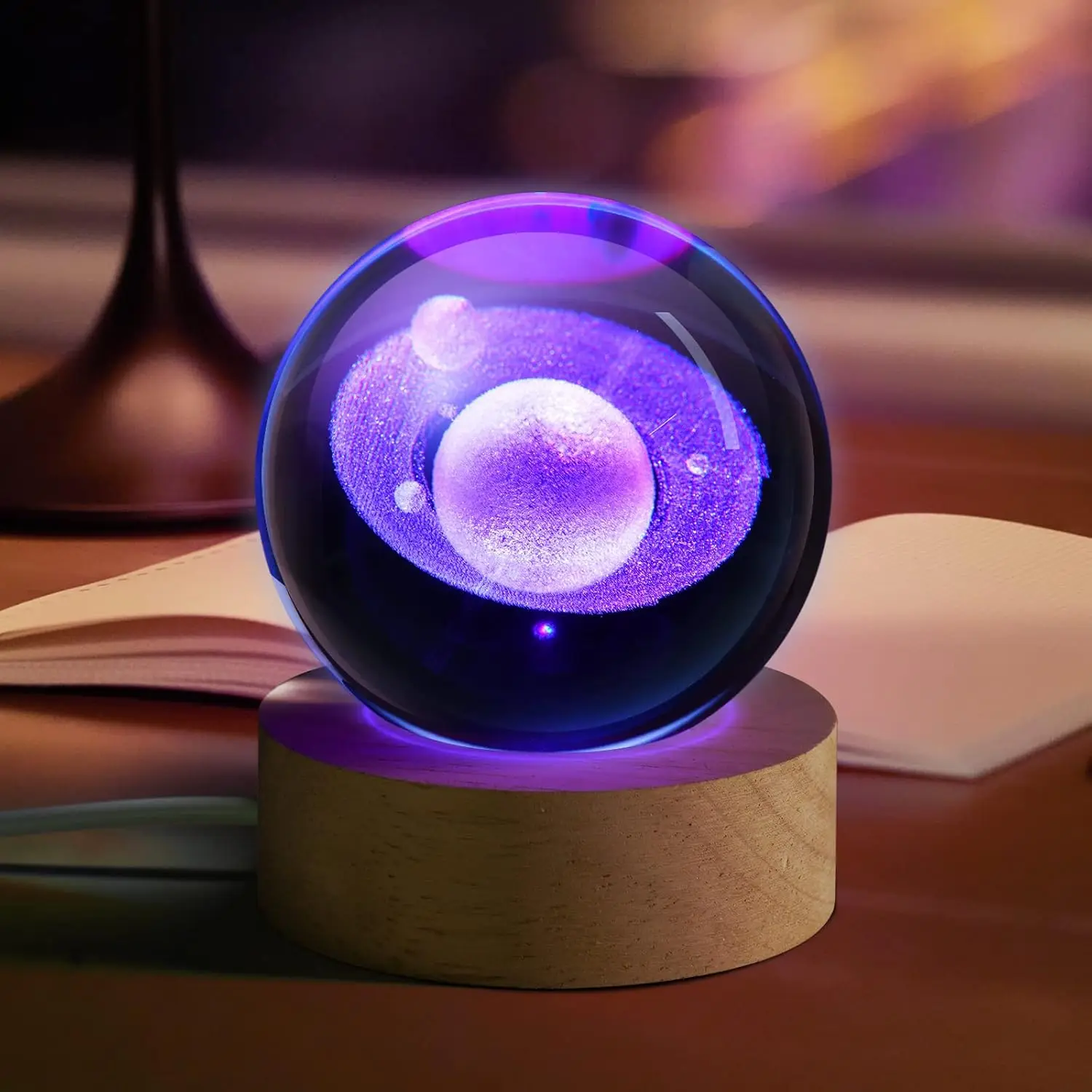 Wholesale Crystal Night Lamp Laser Engraving 3d Interior Crystal Ornament Desktop Home Decor 3d Galaxy Crystal Ball Night Light