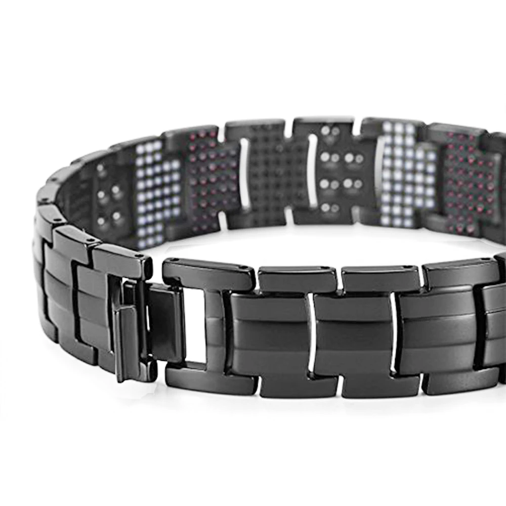 Mens Magnetic Bracelet 591 Bio Elements Germanium Stone Extra Energy Wristband for Arthritis Health Jewelry Gun Metal Grey