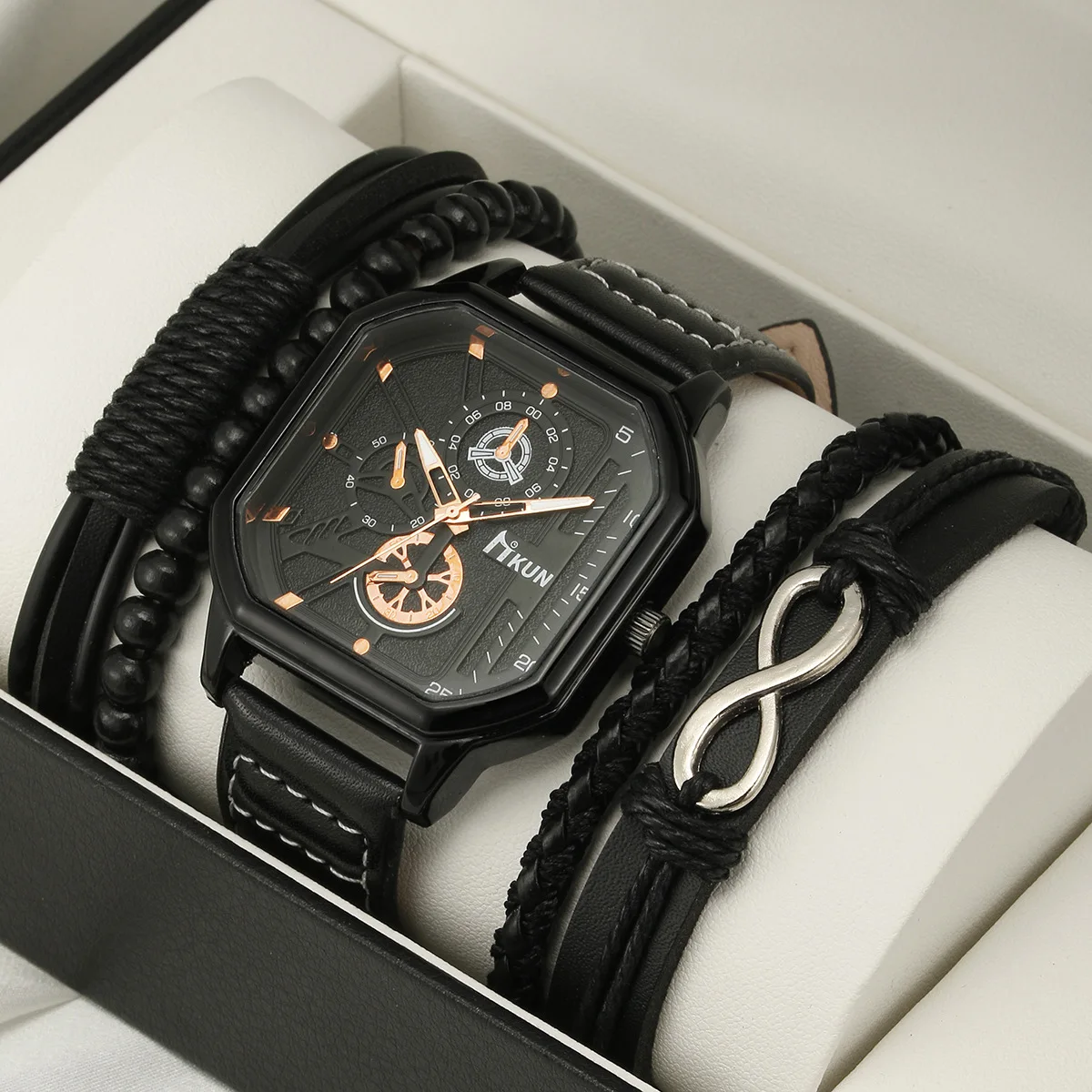 5Pcs/Set Casual Fashion Sports Wrist Watch Bracelet Set For Men Luxury Business Wristwatch Leather Watch Gift Set (WT2269)