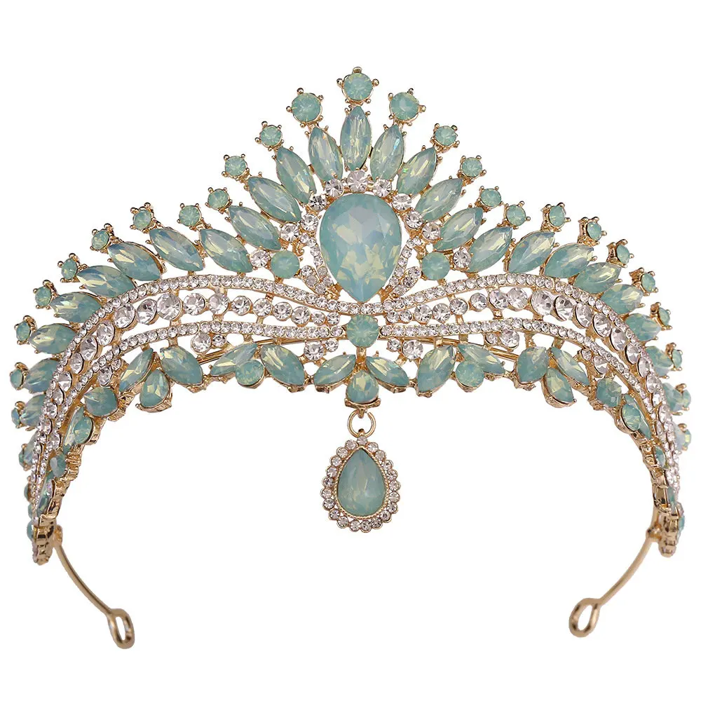 QS 2024 Headband Crystal Crown Hair Accessories Head Forehead Tiara Crowns Rhinestone Headpieces Tiara with Drop Pendant