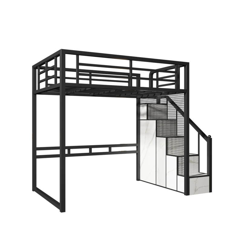Loft Bed Frame in Black Metal for Queen Size Mattresses Bedroom Furniture Design for Seeking Stylish and Functional