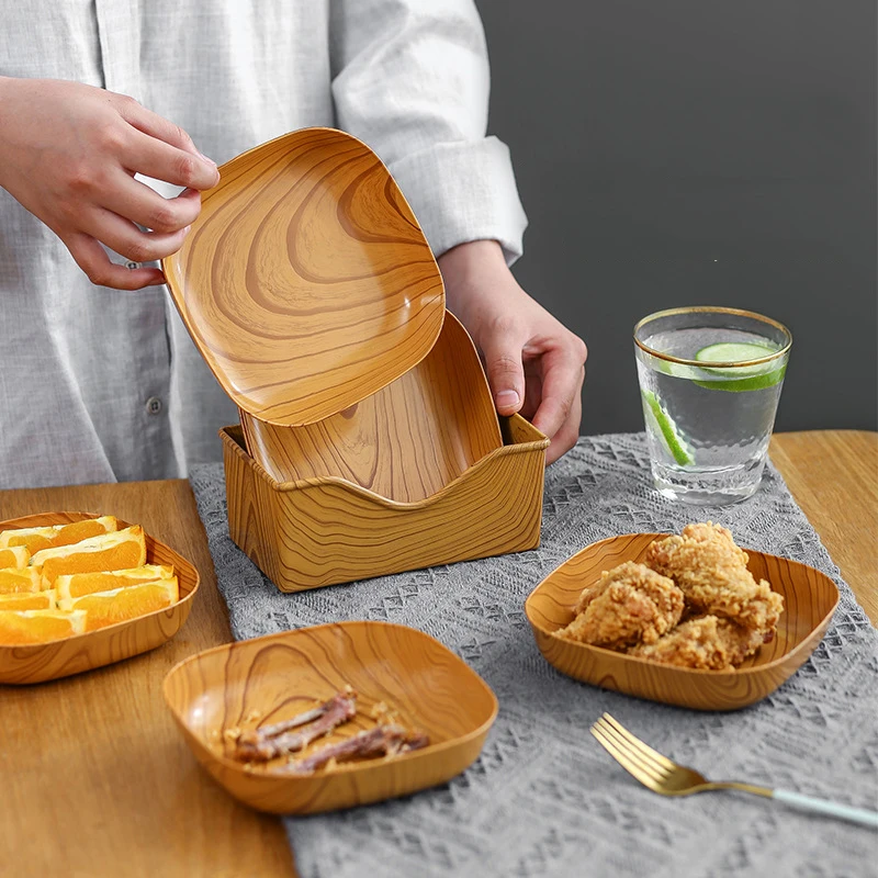 13-pcs set Wood grain bone spit dish home tray snacks thousand fruit dessert desktop storage Japanese bone dish fruit nut plate