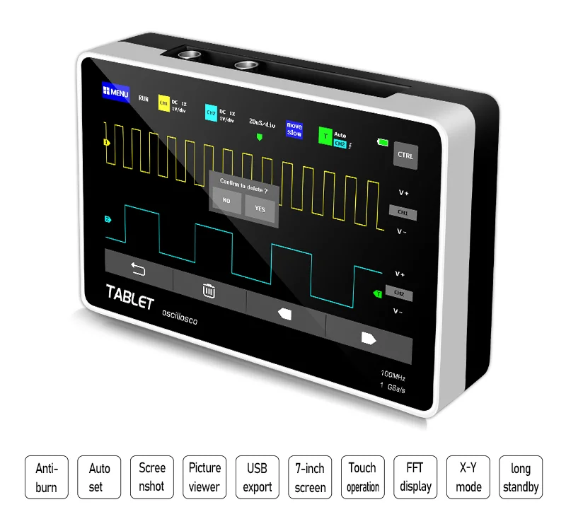 FNIRSI-1013D Digital Tablet Oscilloscope Dual Channel 100M Bandwidth 1GS Sampling Rate Mini Tablet Digital Oscilloscope