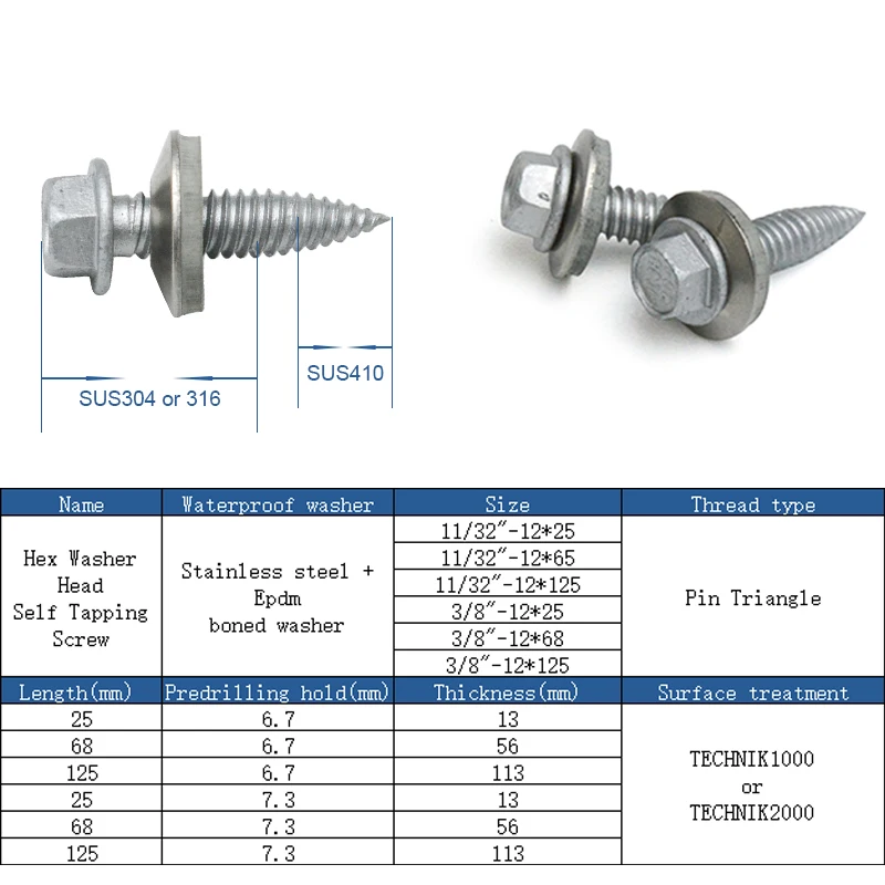 Stainless steel solar roofing screw carbon steel bi-metal self tapping screw with Epdm washer drilling screw