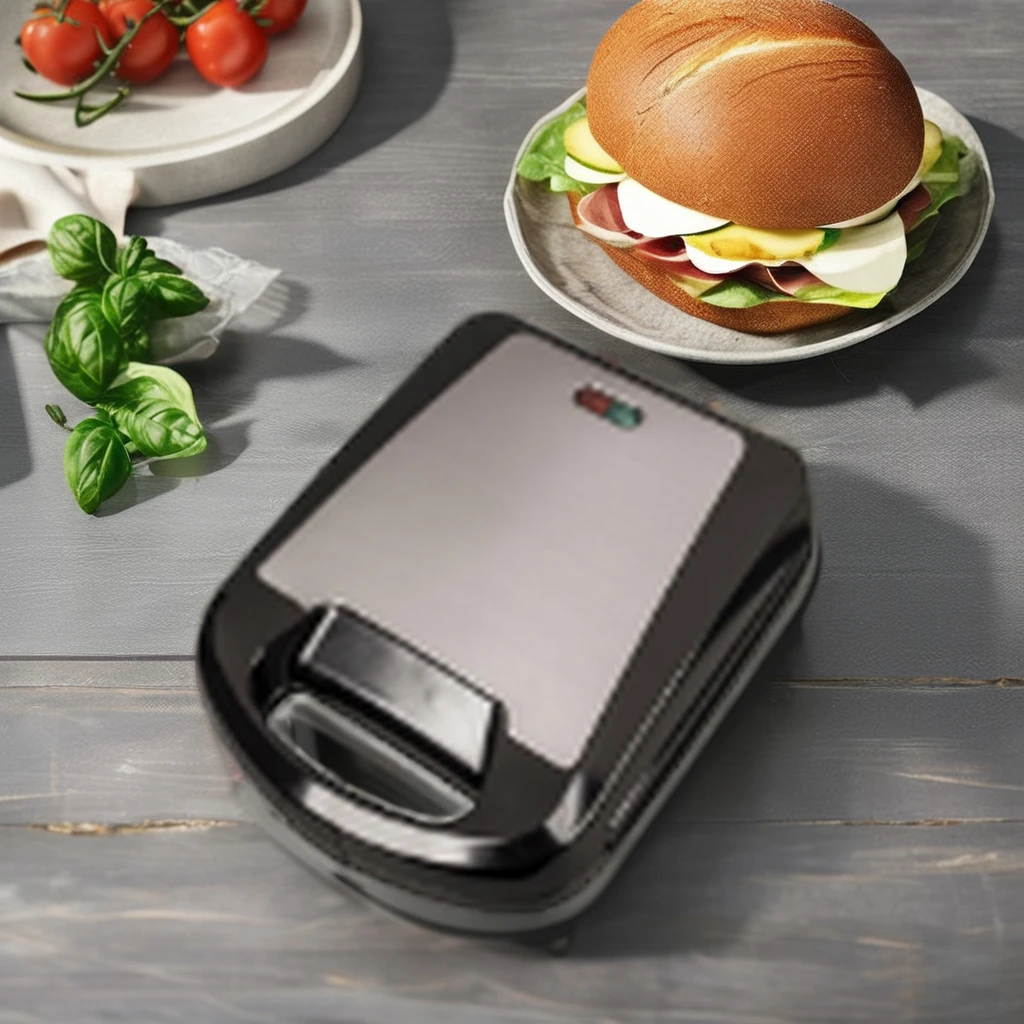 1200W Stainless Steel 4-Slice Electric Sandwich Waffle Maker Triangle Household Grill Press Interchangeable Plates Outdoor Use