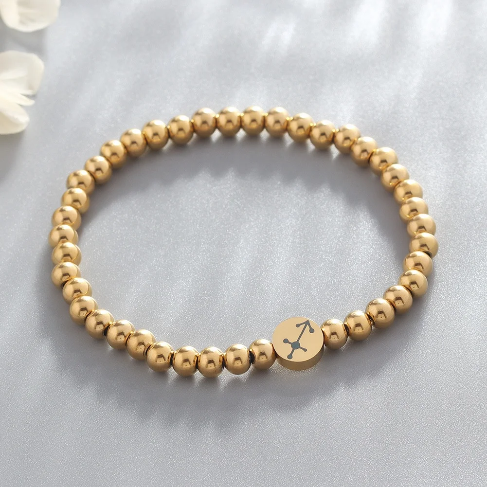 2022 Новый PVD нержавеющая сталь 18K позолоченный 12 знаков зодиака астрологический знак Эластичный регулируемый браслет из бисера ювелирные изделия