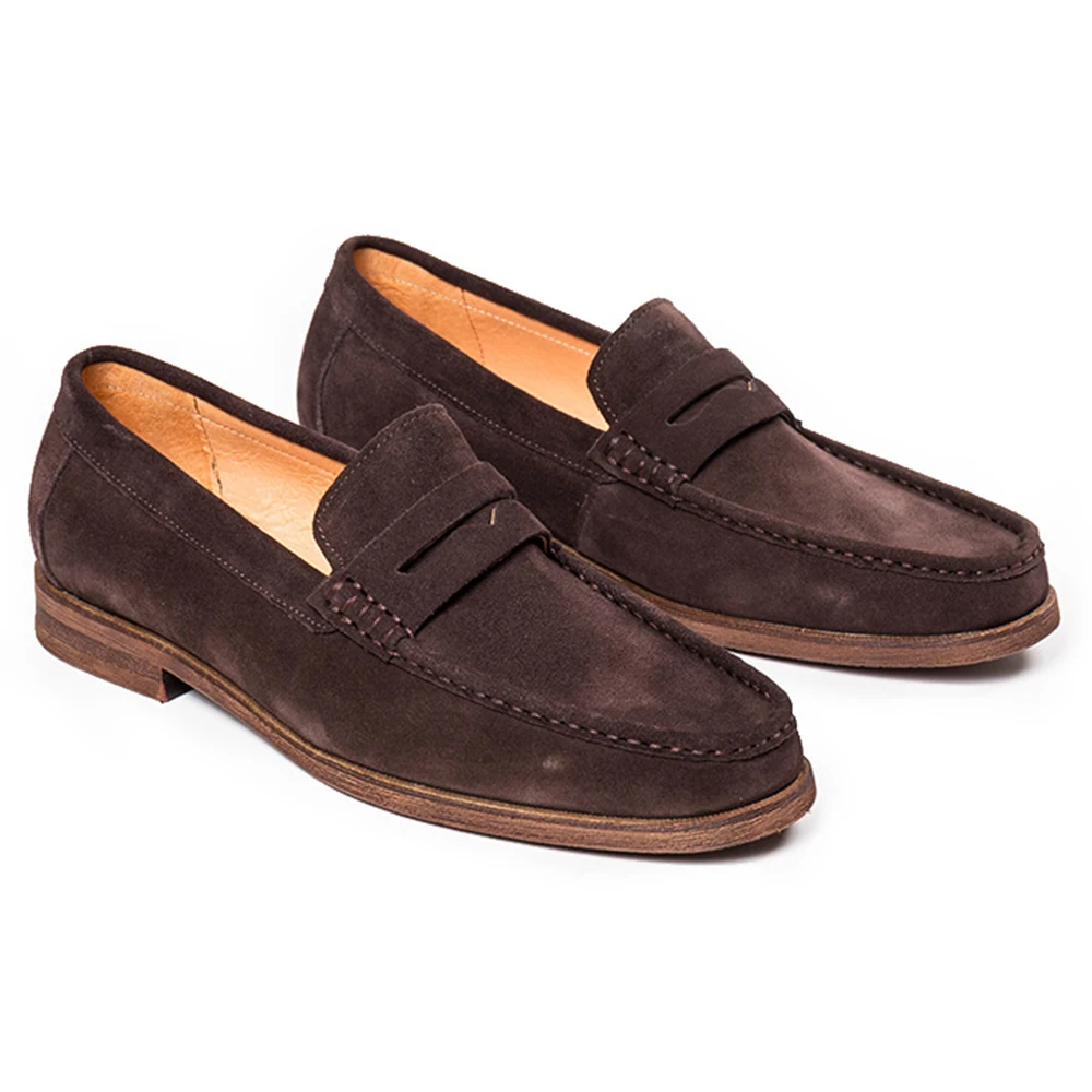 2024 Vintage Comfortable Slip-On Top Layer Cow Genuine Leather Mens Moccasins Casual Shoes High Quality Suede Cowhide Loafers