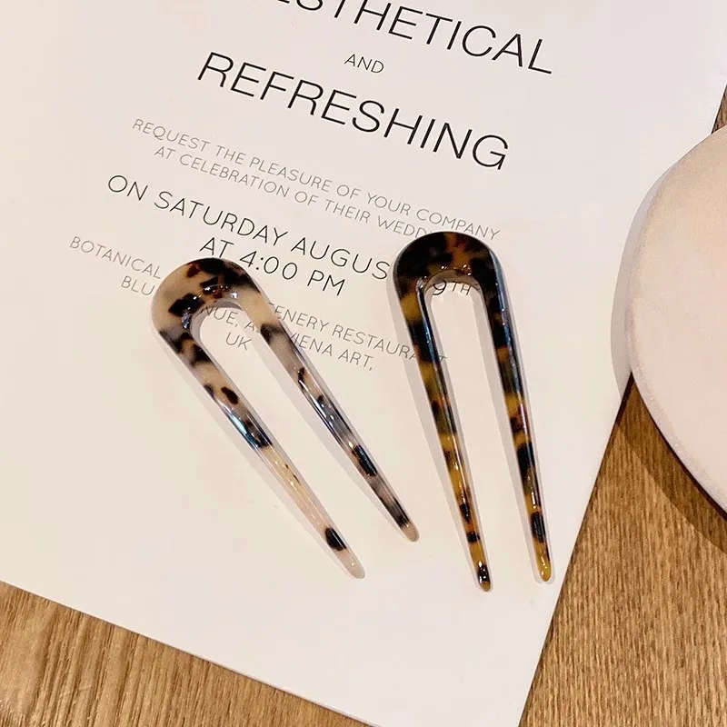 Acetate Tortoise Shell U Shaped Hair Pin Fork 2 Prong Updo Chignon Pin for Women Girls Hairstyle Accessories