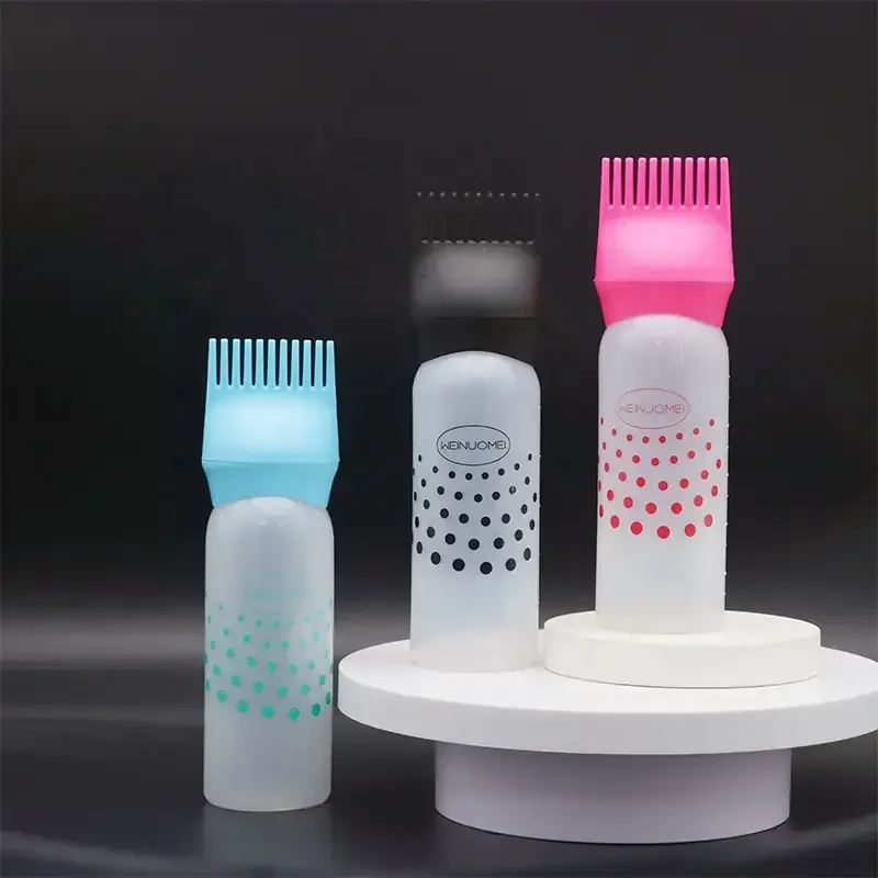 6oz Refillable Plastic Bottle Applicator Comb Salon Use-Essential Hair Styling Tool Hair Dye Oil Dispensing Customizable Logo