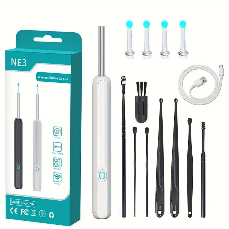 One-piece Wireless Visual Earpick- High Definition Earwax Remover with WIFI Function, Rechargeable Battery Visible Wax Pick