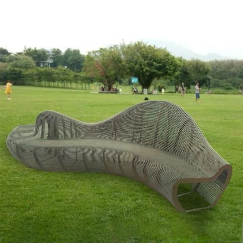 Factory Customized Stainless Steel  Modern Garden Park Decoration Metal Crafts Stainless Steel Rockery Chair Sculpture